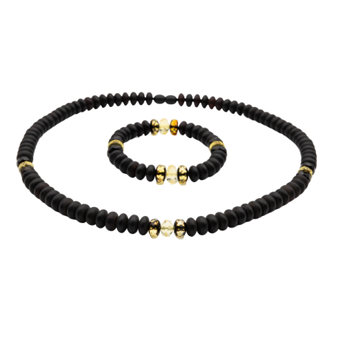 Matte Black Amber Embellished Necklace and Bracelet Set for Men