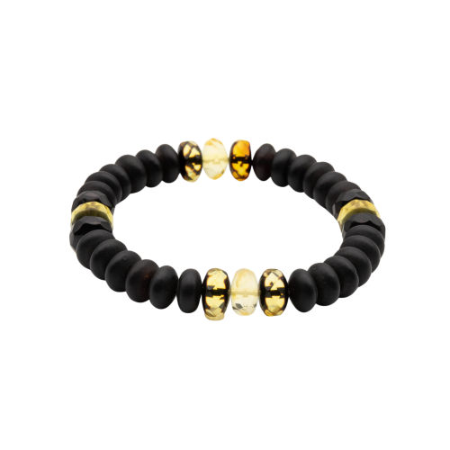 Matte black amber bracelet with decorations for men