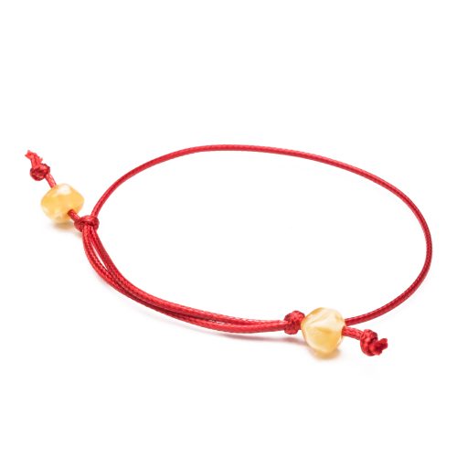 Red rope bracelet with amber beads for women