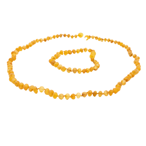 Matte honey amber bracelet and necklace set for kids