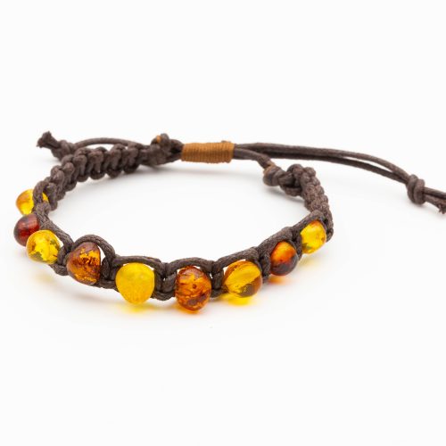 Dark brown braided bracelet with amber for men