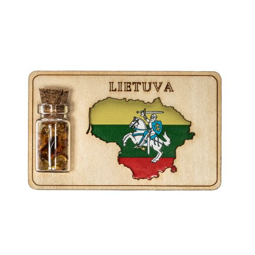 Magnet with a map of Lithuania and pieces of amber