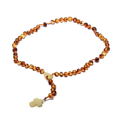 Honey-colored rosaries with a cross made of polished amber