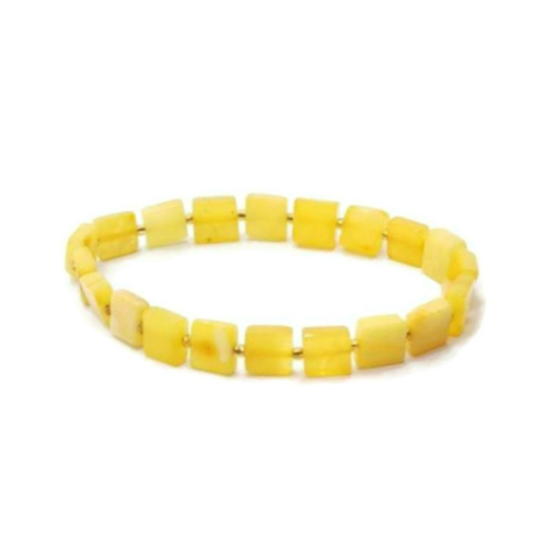 Yellow polished, square-shaped amber bracelet for women