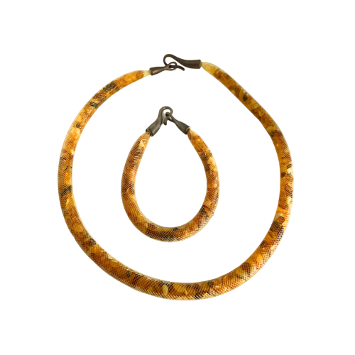 Assorted amber in yellow mesh necklace and bracelet set for women